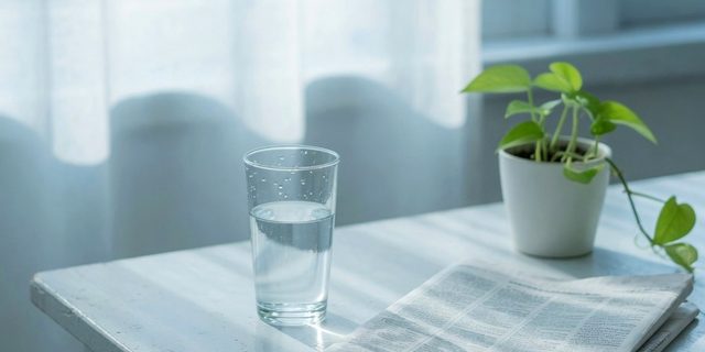 Immagine illustrativa: tavolo con un bicchiere d'acqua